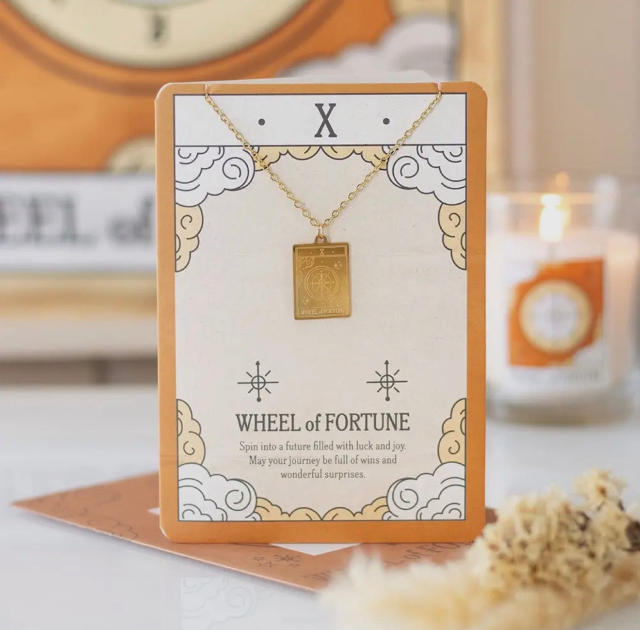 Tarot Card necklace on greeting card