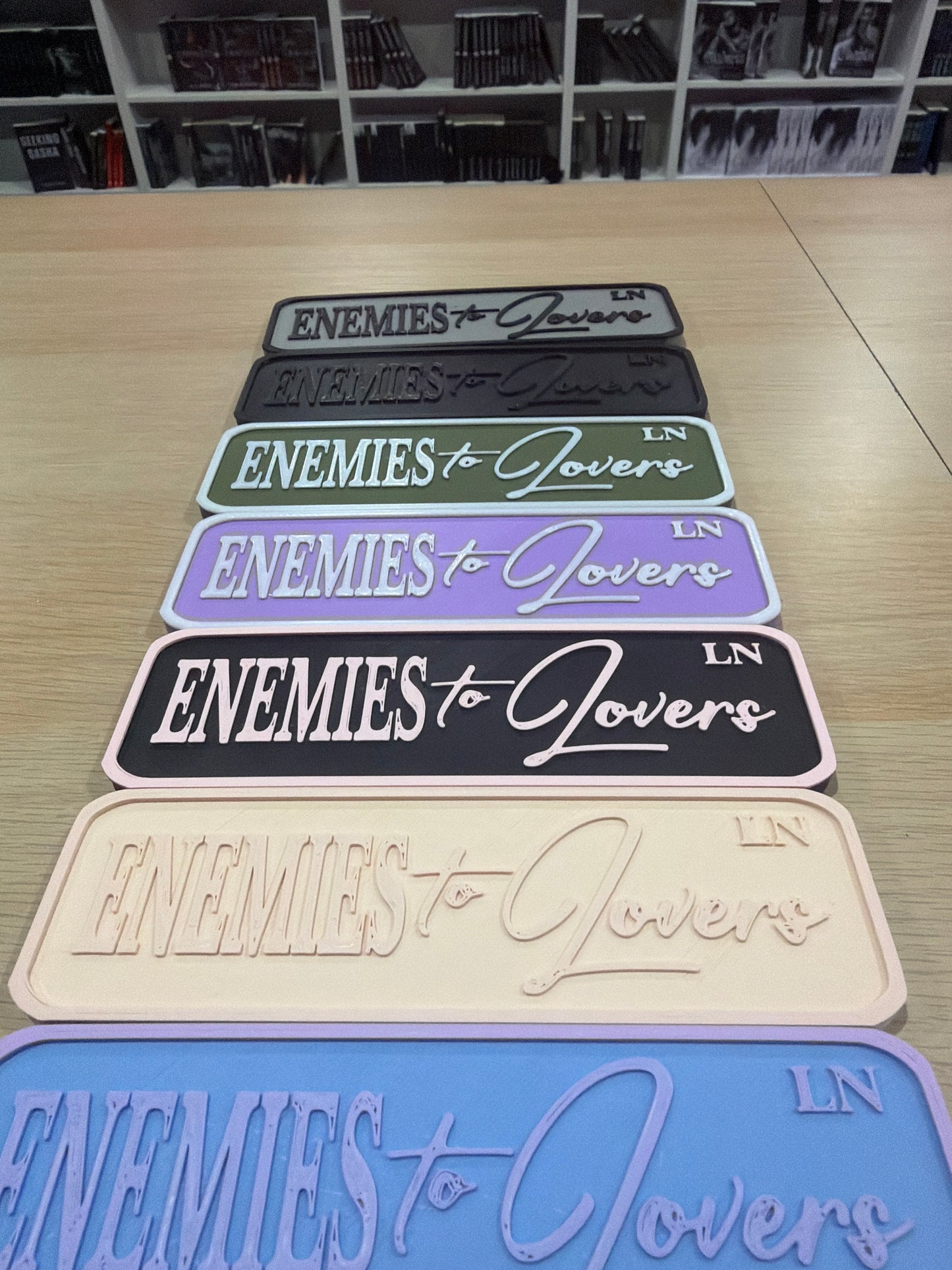 Enemies to lovers 3d printed sign for shelf
