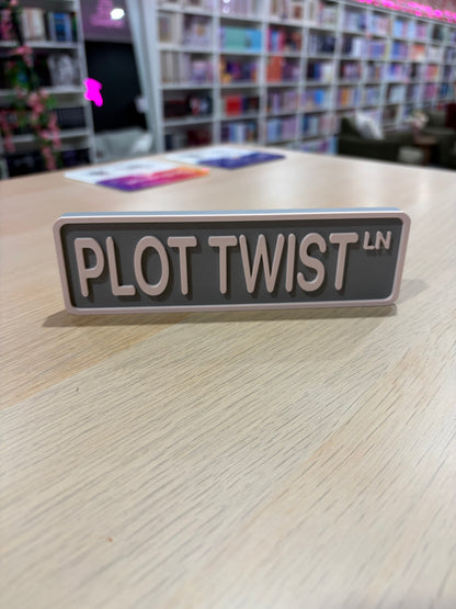 Plot Twist LN 3d printed shelf sign