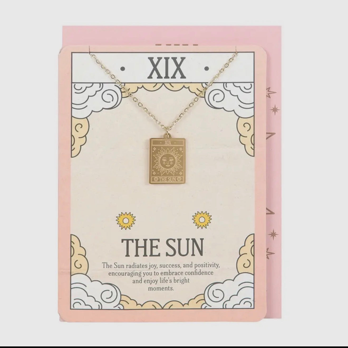 Tarot Card necklace on greeting card