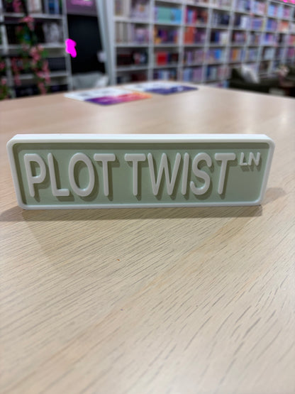Plot Twist LN 3d printed shelf sign