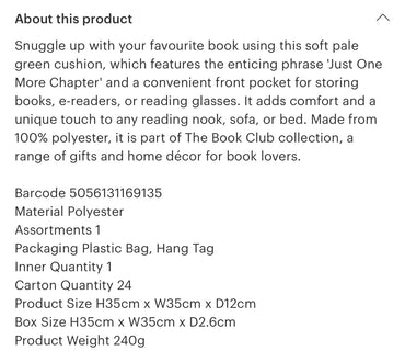 Just One More Chapter green pillow